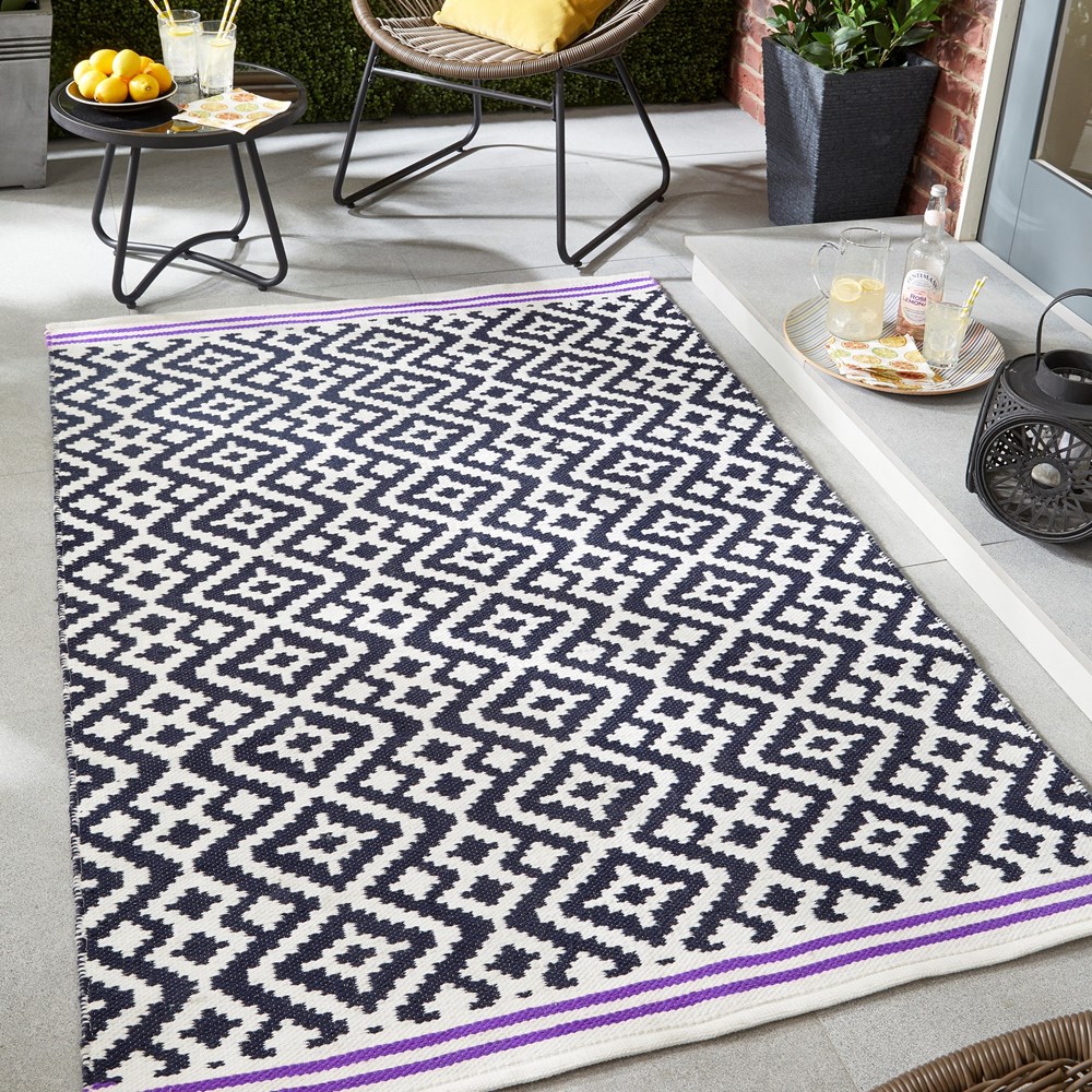 Aztec Geometric Outdoor Rugs in Grey Purple